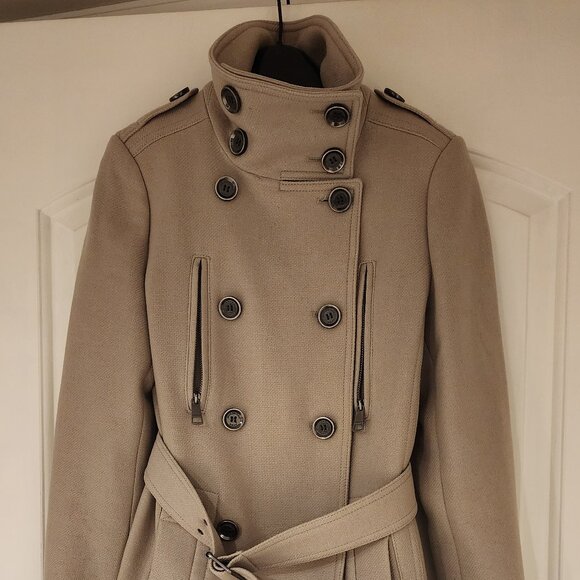 Burberry Brit wool coat in timeless color taupe size 2 used once.